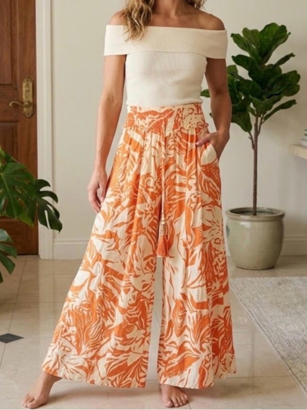 True Destinations Beach Palazzo Pants, Paisley w/Seashells, Women’s Size Small - Picture 12 of 12